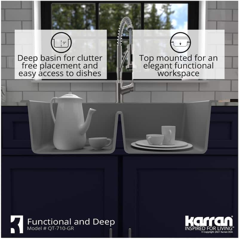 Karran USA QT-710-PK1 Quartz QT 33" Drop In Double Basin Quartz