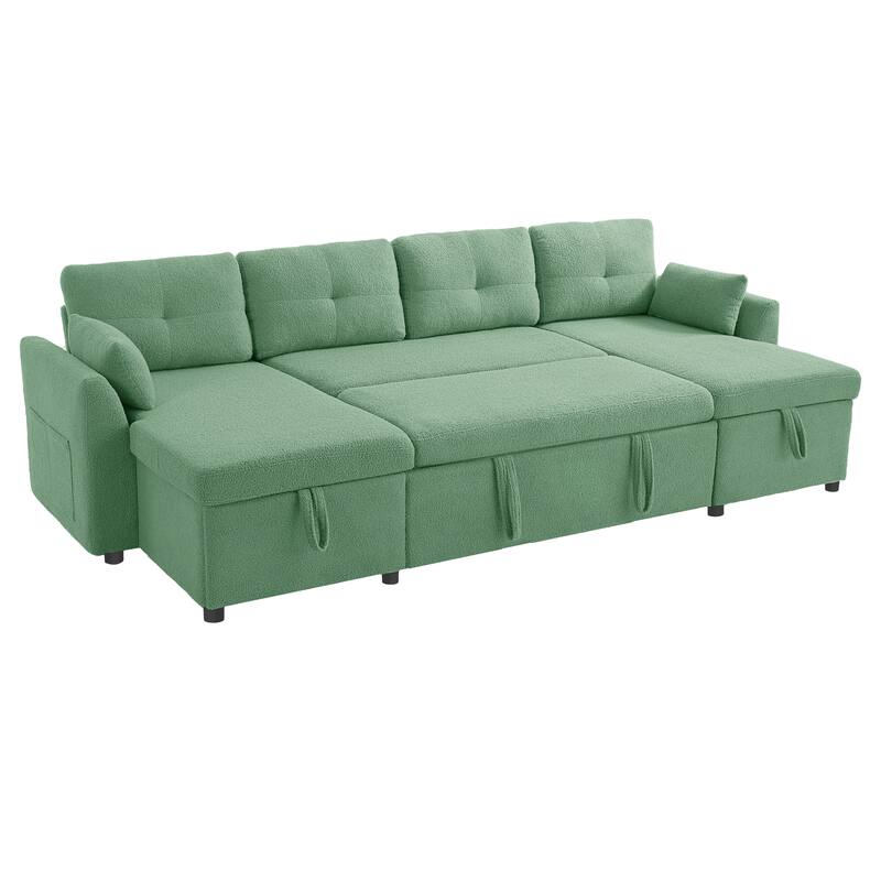 Oversized U-shaped Sectional Sofa with USB Ports, Dual Storage Chaise Lounges Sofa with Pull-out Bed Convertible Sleeper Sofa
