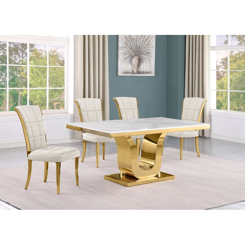 Best Quality Furniture D320-SC324-7 Dining Set with 66" White Marble Top