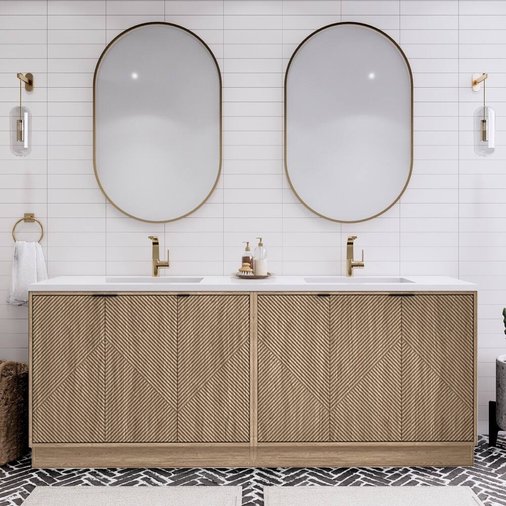 Milano 84" Freestanding Bathroom Vanity with Double White Sink