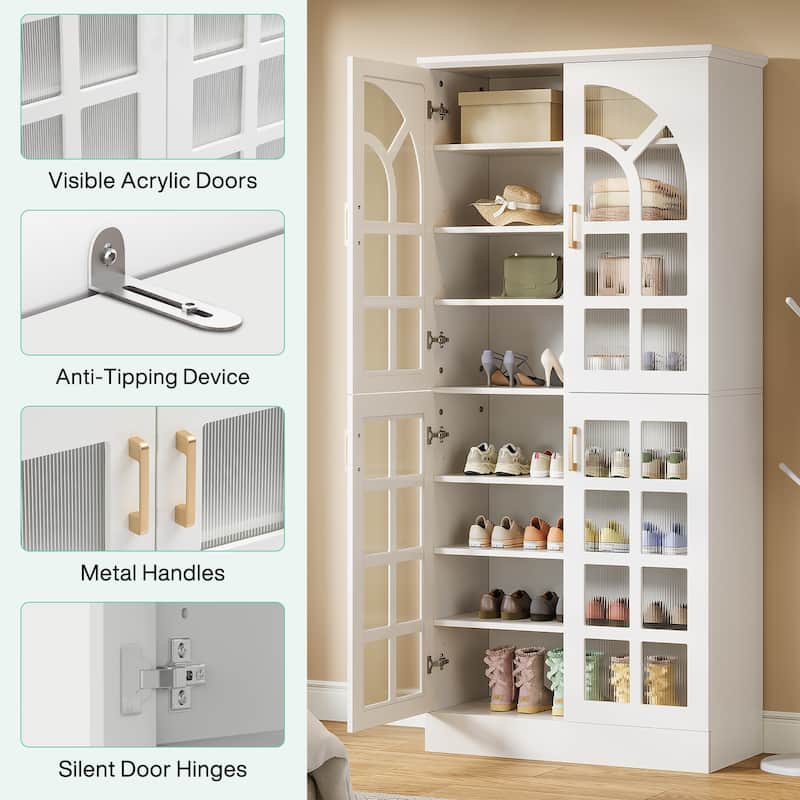 35 Pairs Tall Shoe Storage Cabinet with Doors, 8 Tiers Shoe Rack Organizer with LED Light and Adjustable Shelves for Entryway