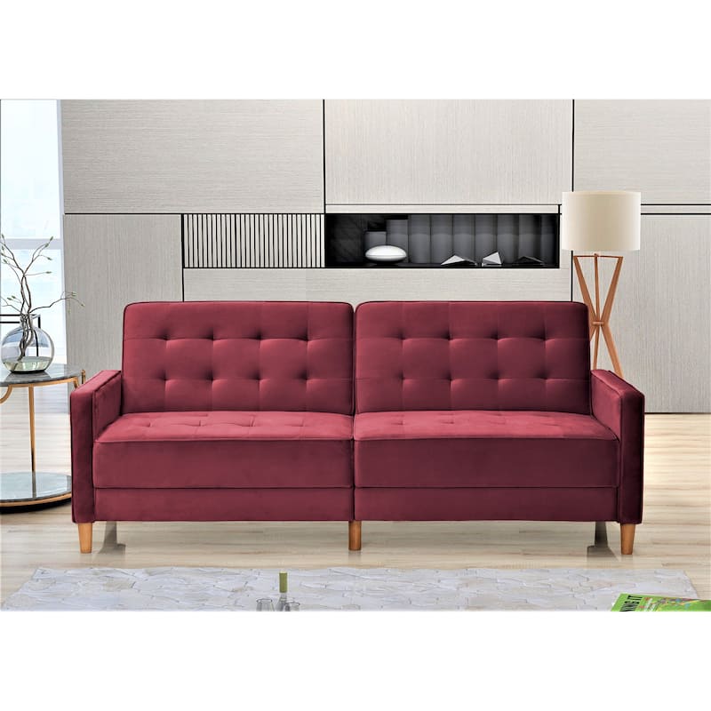 Jonathan Tufted Velvet Sofa Bed Sleeper - Burgundy