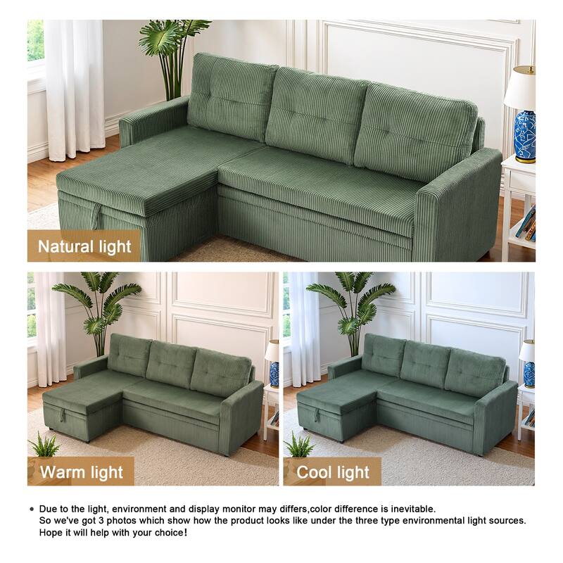 Tufted Convertible Corduroy/ Linen Modular Sectional Sofa with Storage Chaise