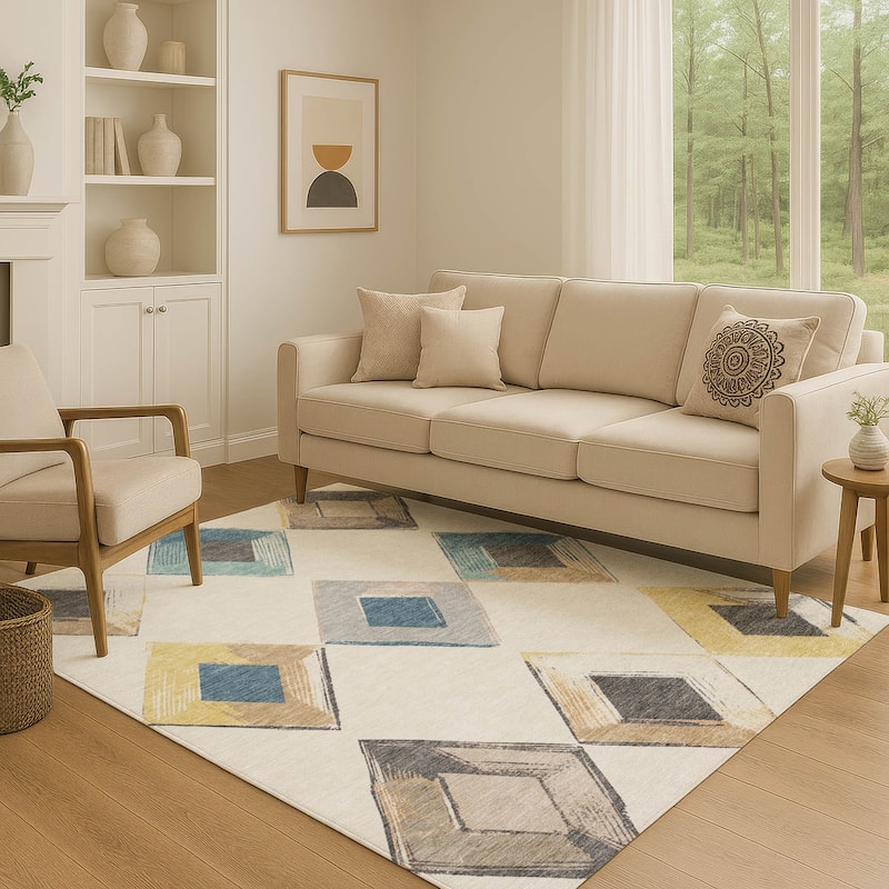 Premium Washable Super Soft Modern Diamond Mayfield Rug - Ivory - 2'6" x 3'10"