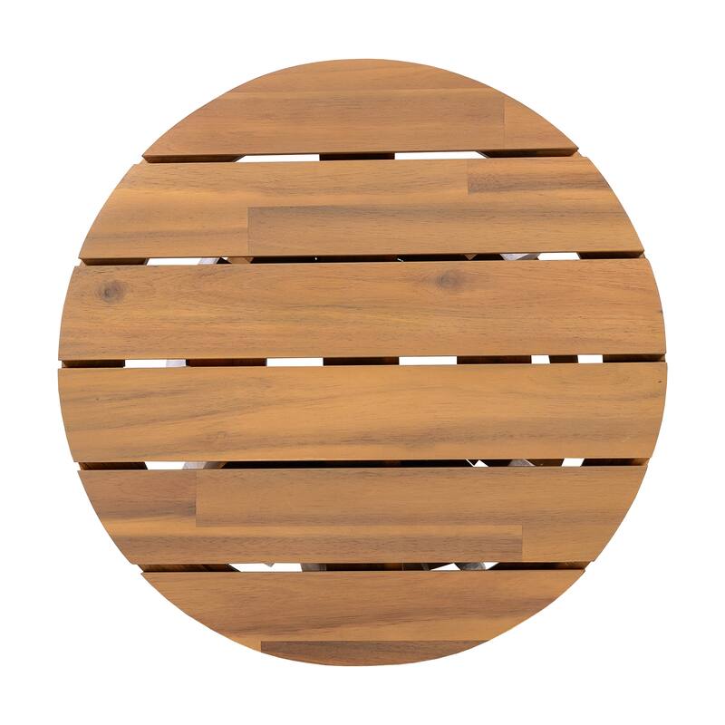 Roomfitters Round Outdoor Acacia Wood Side Table, Slatted Pedestal Base Accent Table for Patio and Balcony