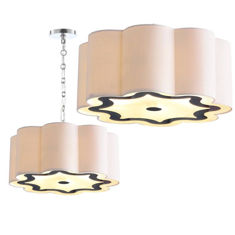 Gabrielle 4-Light 20" Adjustable Scalloped Shade Metal LED Pendant, Chrome/White by JONATHAN Y