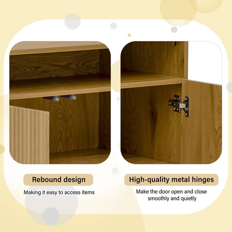 Entryway Shoe Cabinet with Bench, 2-Door Storage Console with Adjustable Shelves, 4 Open Shoe Racks & Cushion