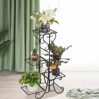 4 Potted Square Flower Metal Shelves Plant Pot Stand Decoration for Indoor Outdoor Garden