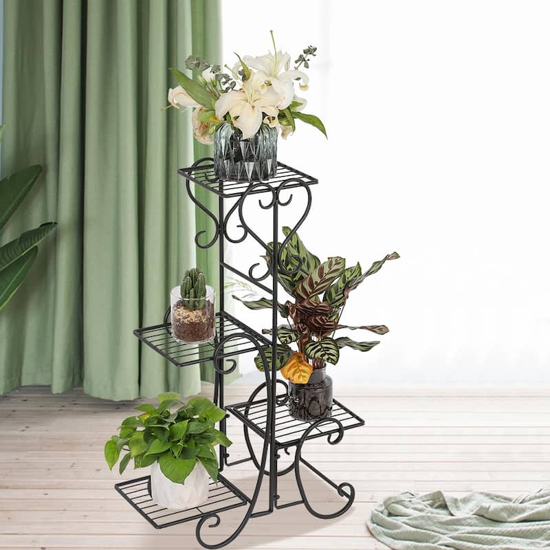 4 Tier Metal Shelves Flower Pot Plant Stand Decoration for Indoor Outdoor Garden