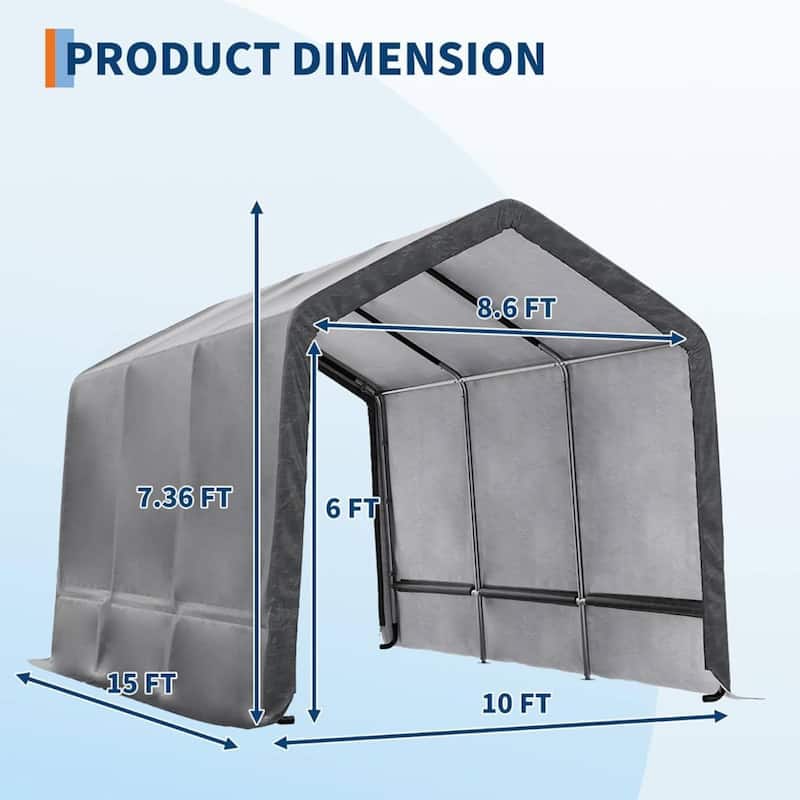 10x15 FT Portable Outdoor Storage Shed, Carport for Motorcycle, Firewood, Garden and Tools