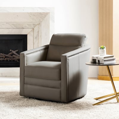 Jorge 28.74" Wide Genuine Leather Swivel Chair with Arms