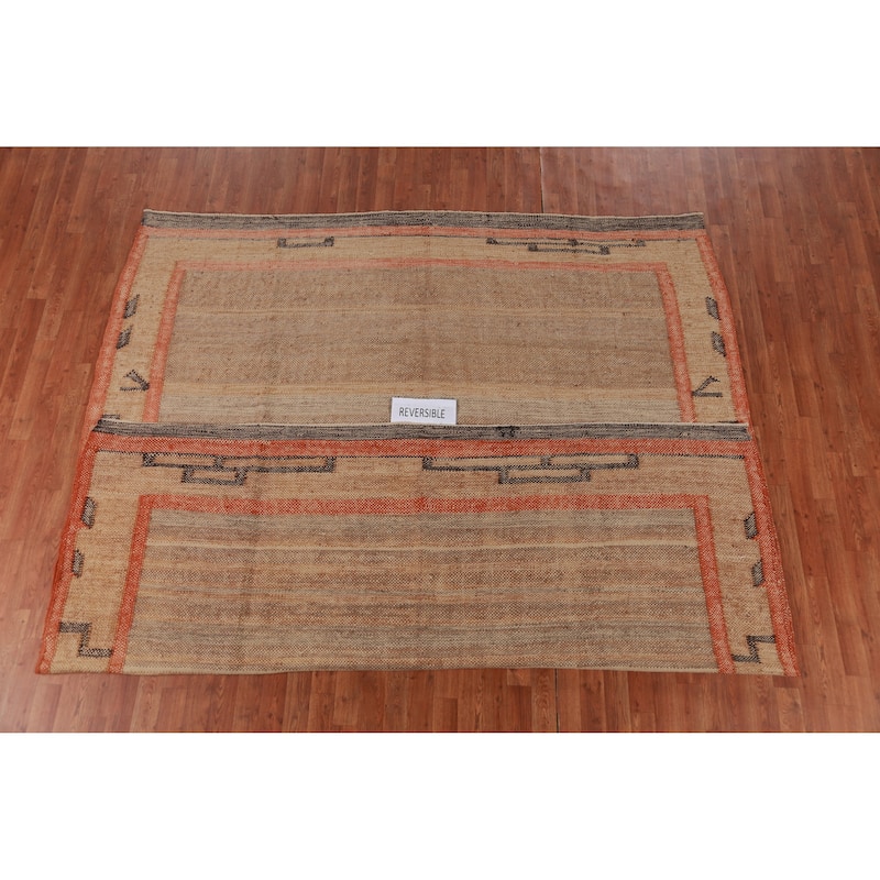 Hand Woven Oriental 100% Jute Carpet Southwestern Modern Brown Kilim Area Rug - 9' 9'' X 8' 8''