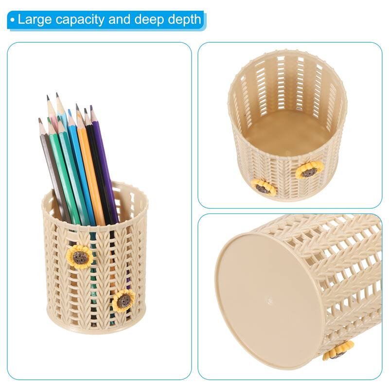Pencil Holder, Plastic Pen Holder Pencil Holders Sunflower Mesh, Brown - 80 x 80 x 100mm