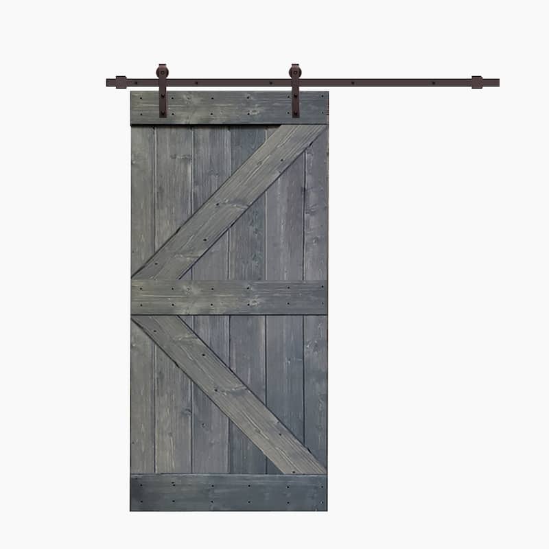 42 in x 84 in Gray Stained K Style Wood Barn Door w/ Sliding Hardware ...