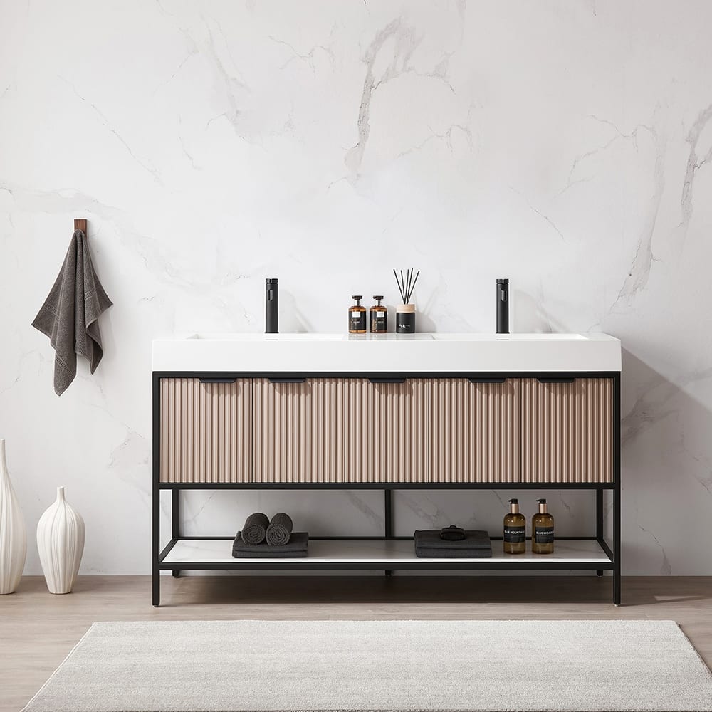 Marcilla 60 in. Double Sink Bath Vanity with Stone Sink Top