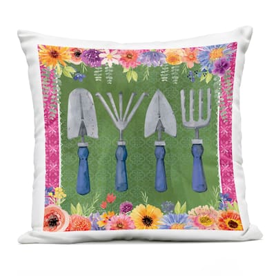 Stupell Gardening Tools & Floral Border Printed Outdoor Throw Pillow Design by Nicole DeCamp
