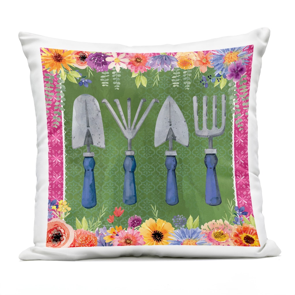 Stupell Gardening Tools & Floral Border Printed Outdoor Throw Pillow Design by Nicole DeCamp