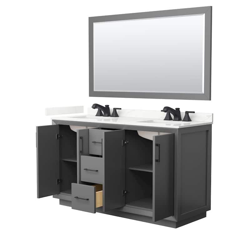 Strada 60-inch Double Vanity, Quartz Top, 58-inch Mirror