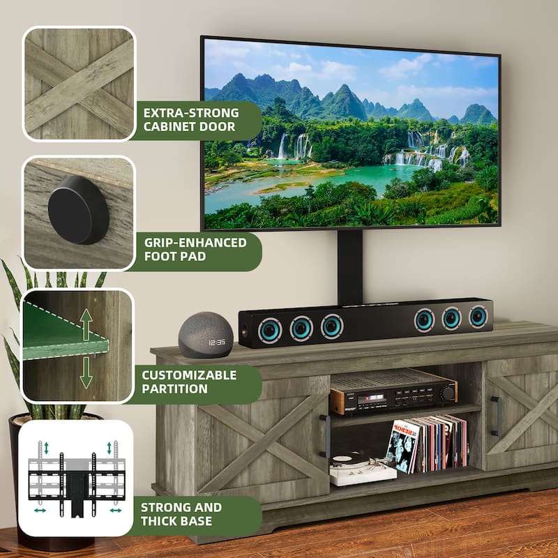 Moasis Farmhouse TV Stand Media Consolewith Adjustable Mount for TVs up to 70"