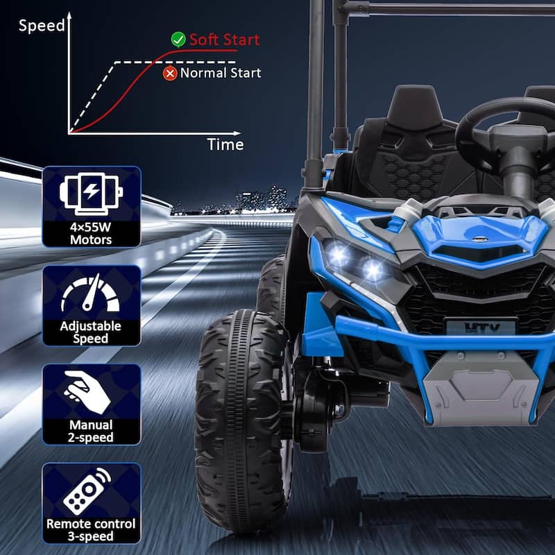 24V 2 Seater Kids Ride On Utv, 4WD Electric Truck with Sun Shade