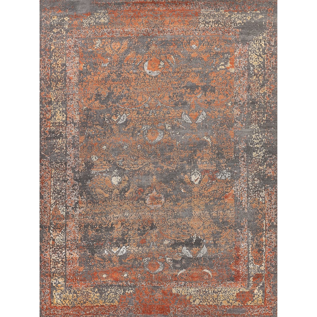 EXQUISITE RUGS Maison Hand-knotted Wool/Bamboo Silk Grey/Orange Area Rug.
