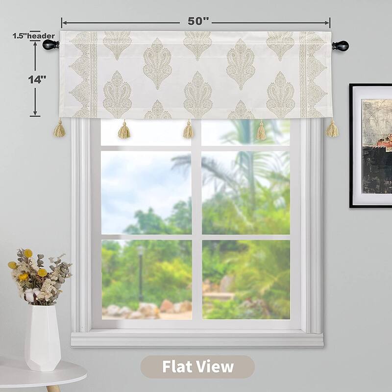 DriftAway Sadie Paisley Medallion Pattern Boho Velvet Window Curtain Valance with Handmade Tassels