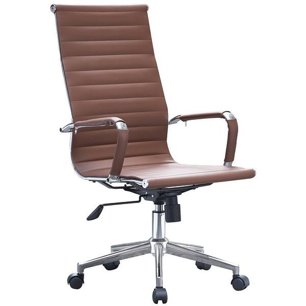 2xhome Brown Executive Ergonomic High Back Modern Office Chair Ribbed Pu Leather Swivel For Manager Conference Computer Desk Overstock 18616225