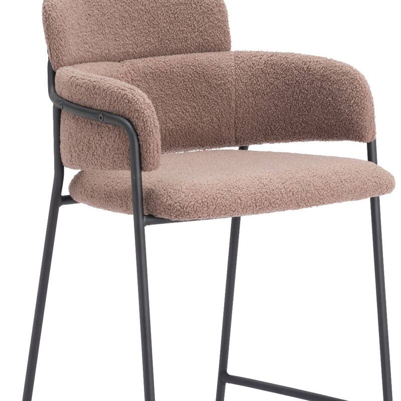 HomeRoots Set of Two 30" Brown and Black Faux Shearling and Steel Bar Height Bar Chairs