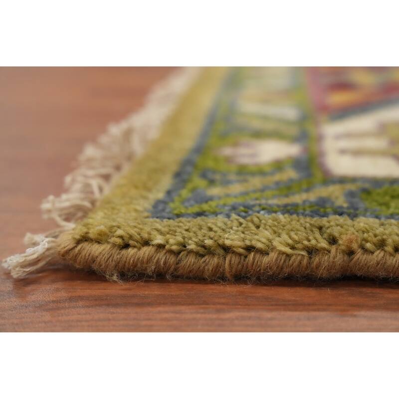 Hand Knotted Oriental 100% Wool Carpet Traditional Geometric Green Kazak Area Rug - 11' 10'' X 8' 11''