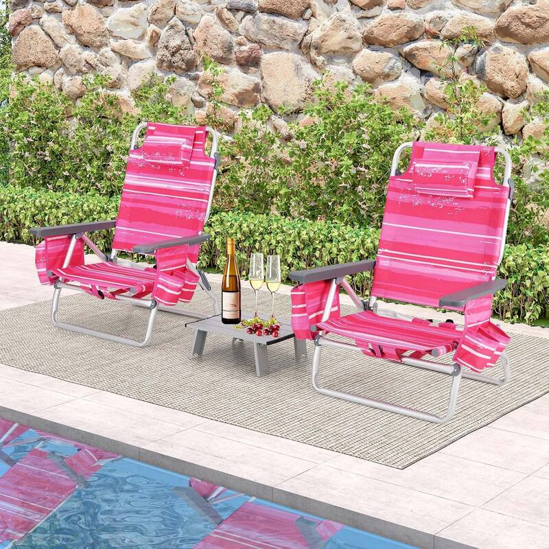 2 PCS Folding Beach Chair Patio Sling Chairs w/ Adjustable Position