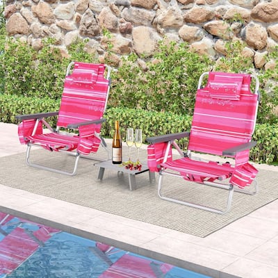 2 PCS Folding Beach Chair Patio Sling Chairs w/ Adjustable Position