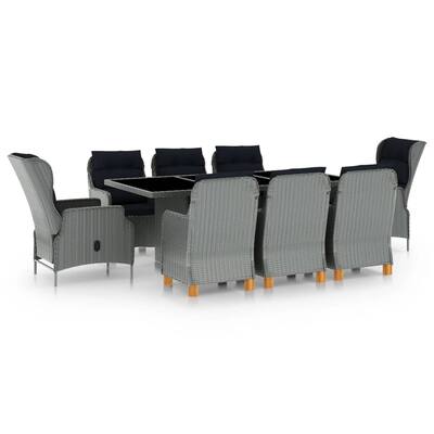 9 Piece Patio Dining Set with Cushions Poly Rattan Light Gray