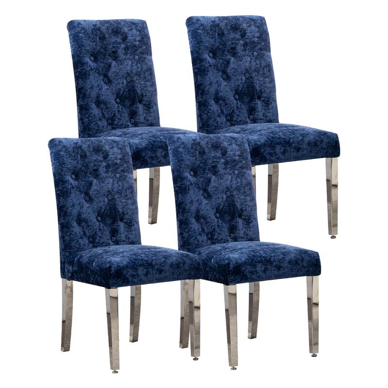 Set of 2 Modern Dining Chairs with Plush Velvet Upholstery & Sturdy Stainless Steel Legs - Deep Blue