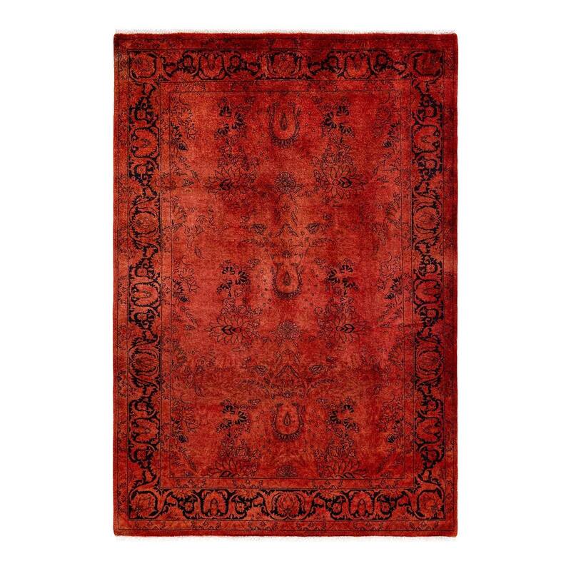 Overton Hand Knotted Wool Vintage Inspired Modern Contemporary Overdyed Red Area Rug - 4' 1" x 5' 10"