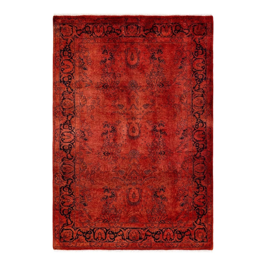 Overton Hand Knotted Wool Vintage Inspired Modern Contemporary Overdyed Red Area Rug - 4' 1" x 5' 10"