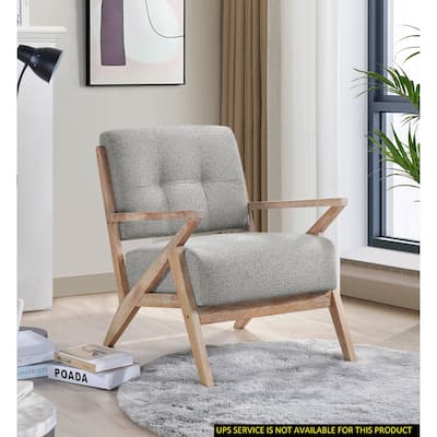 Modern Tufted Back Accent Chair,Gray Fabric Upholstery, Antique Finish