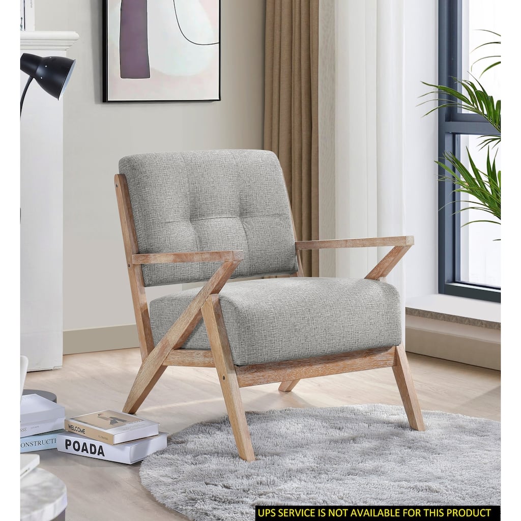 Modern Tufted Back Accent Chair,Gray Fabric Upholstery, Antique Finish