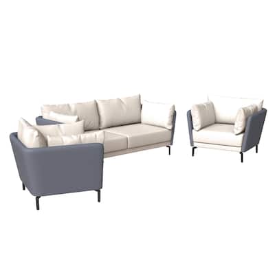 3-Piece Sofa Set Upholstered PU Leather with Metal Legs Removable Cushions for Modern Home Luxify Series by LeisureMod