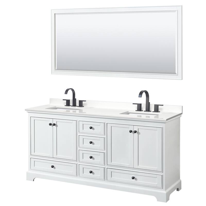 Wyndham Collection WCS202072D-QTZ-US3M70 Deborah 72" Free Standing - White / White Quartz Top / Matte Black Hardware