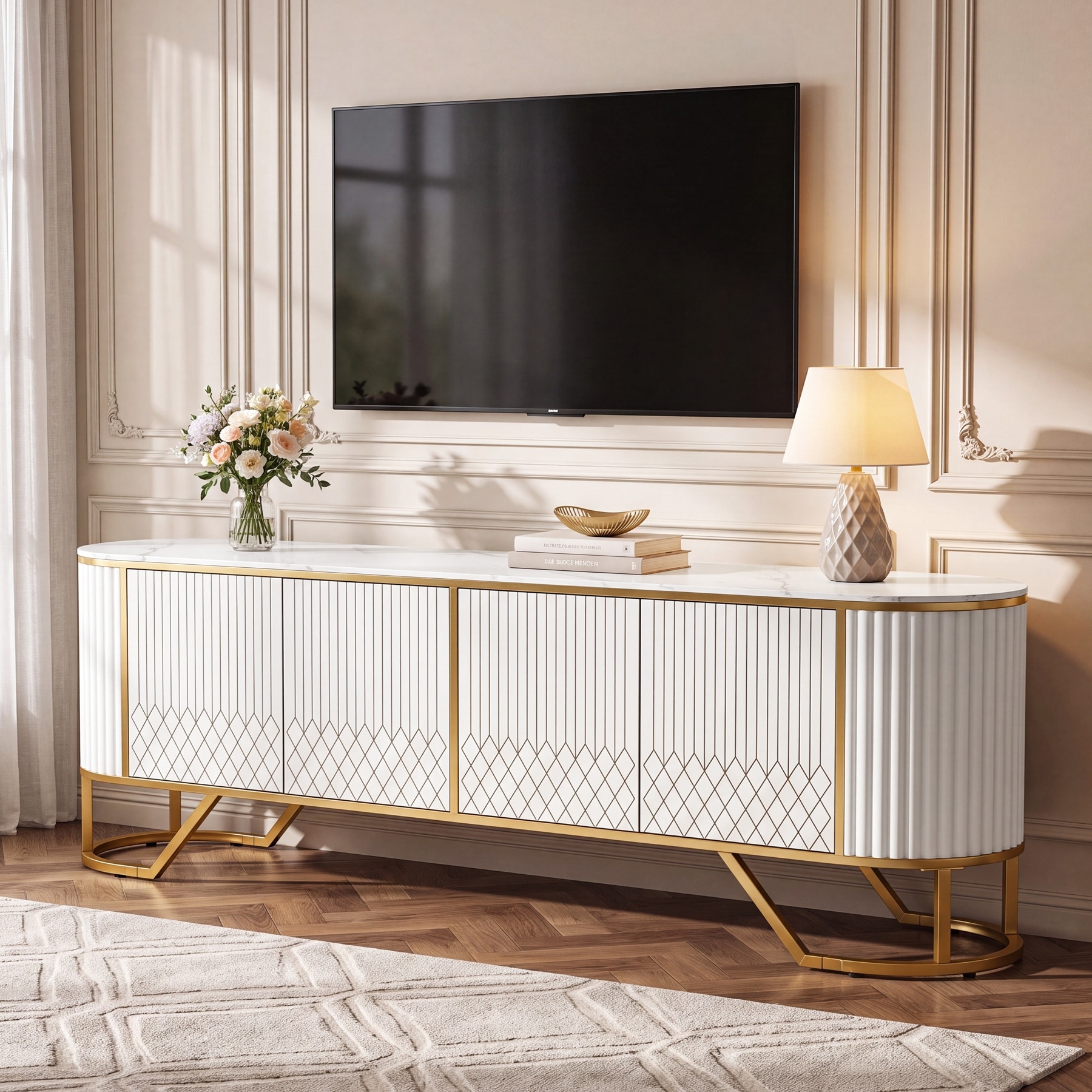 70.8-Inch Modern TV Stand with Storage Cabinet Doors for TV up to 80" for Living Room, Bedroom