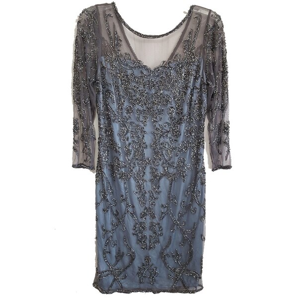 pisarro nights embellished mesh sheath dress