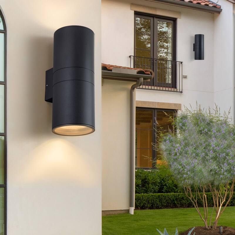 2-Light Aluminum Matte Black Cylinder Outdoor Wall Sconce Wall Light