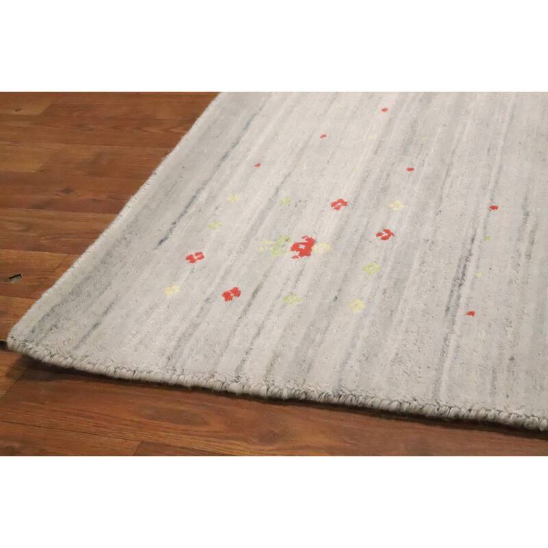 Hand Knotted Oriental Viscose Silk Carpet Tribal Animal Pictorial Beige & Ivories Gabbeh Area Rug - 5' 10'' X 6' 3''