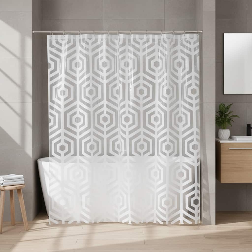 Transparent PEVA Shower Curtain - White Hexagon Design - 71x71 Inches