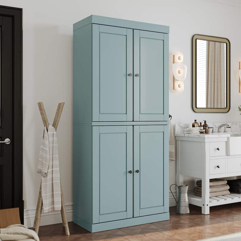 Palace Imports 100% Solid Wood Bathroom & Laundry Storage Cabinet, Raised Panel Doors, Adjustable Shelves, 32" Wide, 71.5" Tall