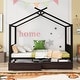 preview thumbnail 17 of 28, Full Size Metal House Platform Kids Bed Frame with Headboard, Footboard, 2-Storage Drawers & Roof Design for Bedroom, White