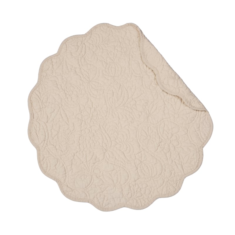Christiana Khaki Reversible Machine Washable Round Scallop Quilt Placemats Set of 6 - Beige