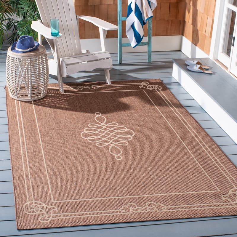 SAFAVIEH Courtyard Vasudha Indoor/ Outdoor Waterproof Patio Backyard Rug - 2'7" x 5' - Chocolate/Cream