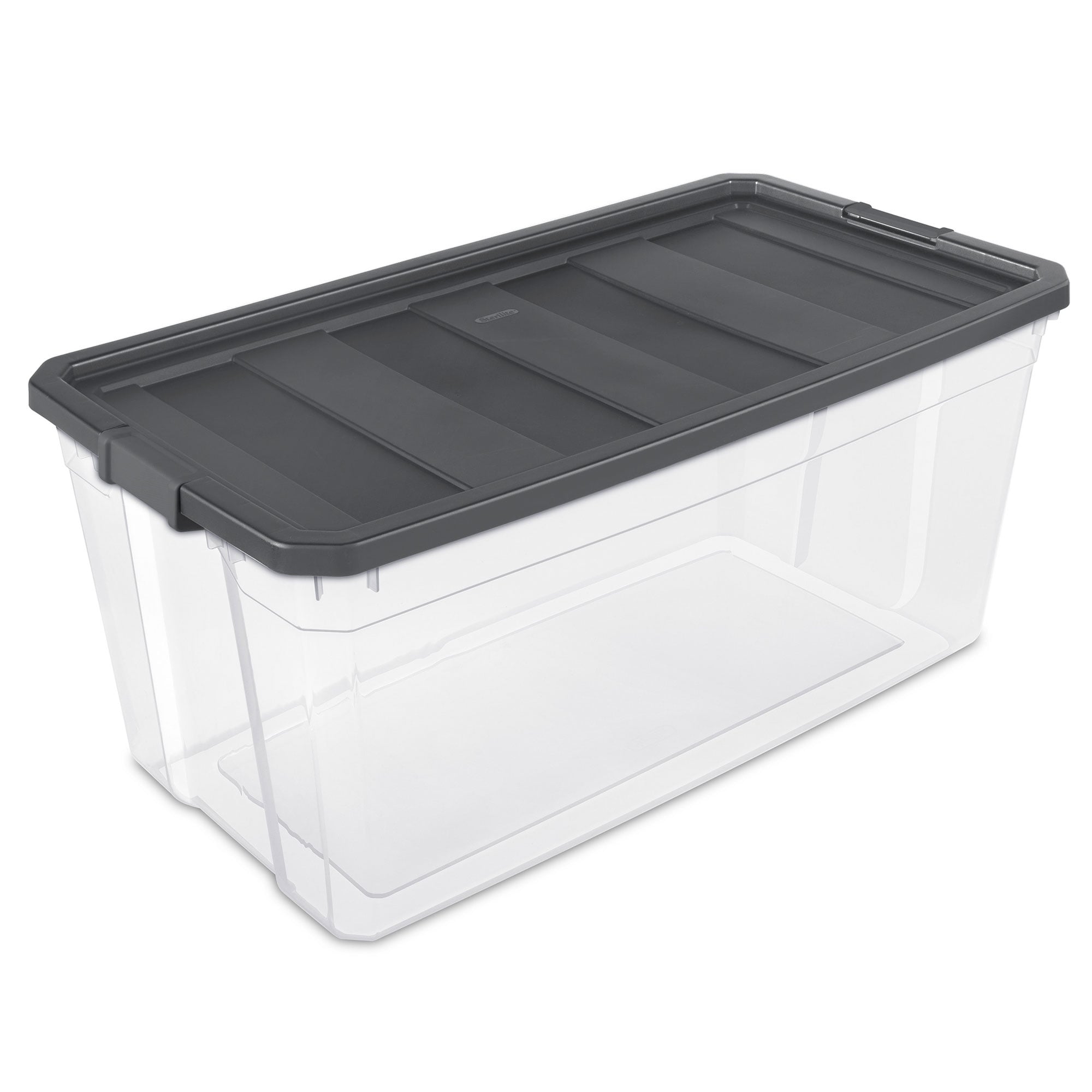  Sterilite 30 Gal Latching Tuff1 Storage Tote, Stackable Bin  with Latch Lid, Plastic Container to Organize Garage, Basement, Gray Base  and Lid, 4-Pack