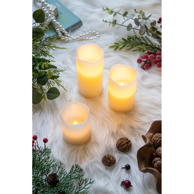 Set of 3 LED Candles with Remote Timer, L:D3X6" M:D3X5" S:D3X4"